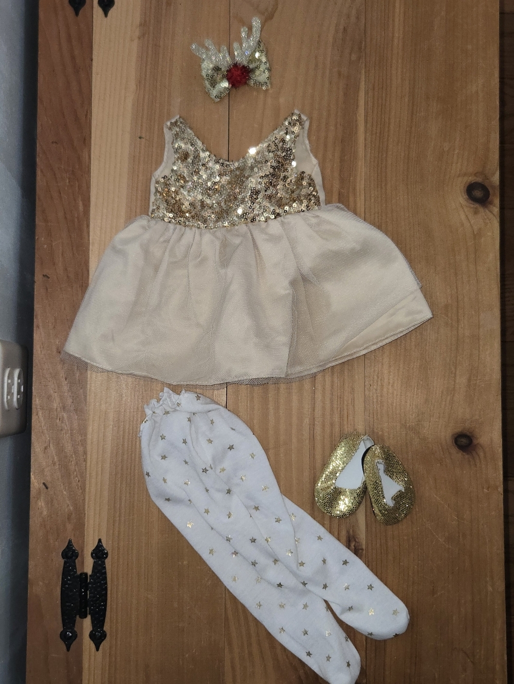 18" Doll Outfit - Sparkle Gold Sequin Tutu Dress with Star Tights and Shoes